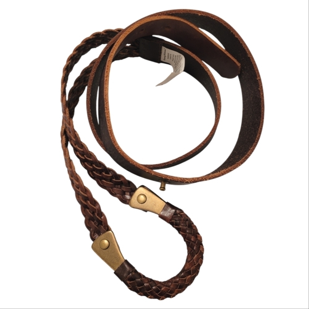 Tommy Bahama Braided Leather Belt with Brass Accents Women's M 28-30 boho hippie